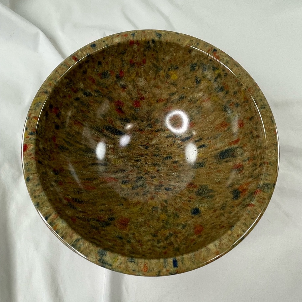 VintageTEXAS WARE mixing bowl confetti, 118, Made in USA, tan, red, blue